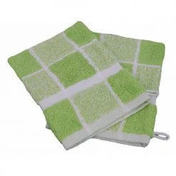 Gants de toilette Soldes 30 Linandelle Serviettes De Toilette Lot De 2 Gants De Toilette Carreaux En Coton Vert Pistache 15x21 Cm