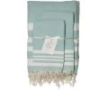 Febronie Décoration De Jardin Lot De 3 Foutas 100x200 + 50x80 (x2) Aqua Et Blanc -Gants de toilette Soldes lot de 3 foutas 100x200 50x80 x2 aqua et blanc