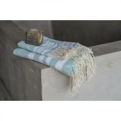 Febronie Décoration De Jardin Lot De 3 Foutas 100x200 + 50x80 (x2) Aqua Et Blanc -Gants de toilette Soldes lot de 3 foutas 100x200 50x80 x2 aqua et blanc 2