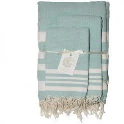 Febronie Décoration De Jardin Lot De 3 Foutas 100x200 + 50x80 (x2) Aqua Et Blanc