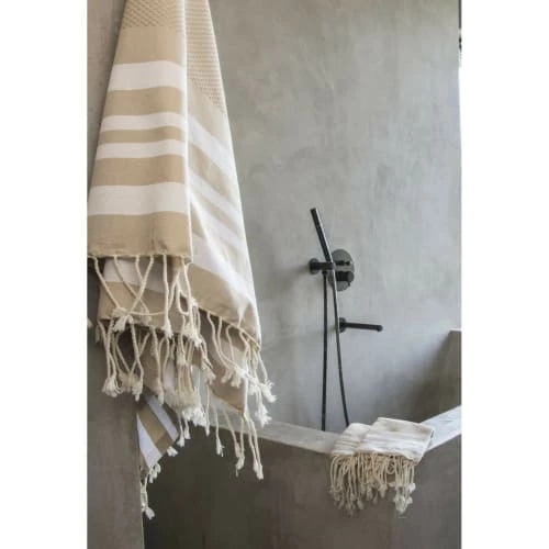 Febronie Décoration De Jardin Lot De 3 Foutas 100x200 + 50x80 (x2) Beige Et Blanc 5 Febronie Décoration De Jardin Lot De 3 Foutas 100x200 + 50x80 (x2) Beige Et Blanc – Image 3