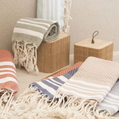 Febronie Décoration De Jardin Lot De 3 Foutas 100x200 + 50x80 (x2) Beige Et Blanc 6 Febronie Décoration De Jardin Lot De 3 Foutas 100x200 + 50x80 (x2) Beige Et Blanc – Image 4