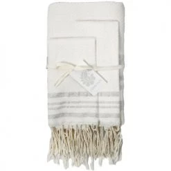 Febronie Décoration De Jardin Lot De 3 Foutas 100x200 + 50x80 (x2) Blanc Et Argent