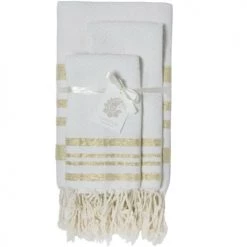 Febronie Décoration De Jardin Lot De 3 Foutas 100x200 + 50x80 (x2) Blanc Et Or