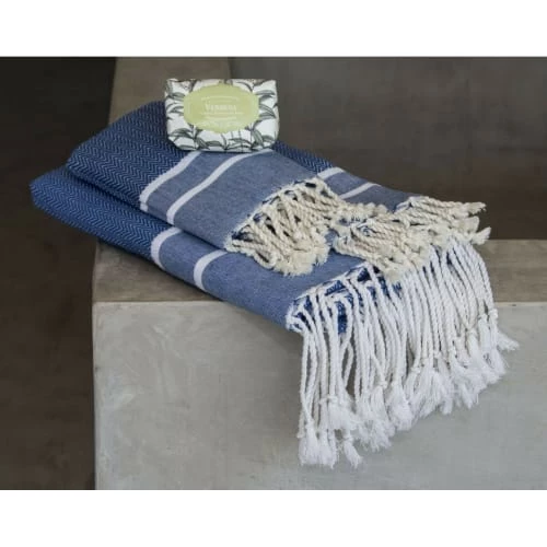 Febronie Décoration De Jardin Lot De 3 Foutas 100x200 + 50x80 (x2) Bleu Grec Et Blanc 4 Febronie Décoration De Jardin Lot De 3 Foutas 100x200 + 50x80 (x2) Bleu Grec Et Blanc – Image 2