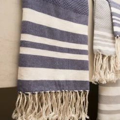 Febronie Décoration De Jardin Lot De 3 Foutas 100x200 + 50x80 (x2) Bleu Grec Et Blanc -Gants de toilette Soldes lot de 3 foutas 100x200 50x80 x2 bleu grec et blanc 10