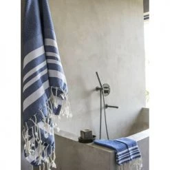 Febronie Décoration De Jardin Lot De 3 Foutas 100x200 + 50x80 (x2) Bleu Grec Et Blanc -Gants de toilette Soldes lot de 3 foutas 100x200 50x80 x2 bleu grec et blanc 8