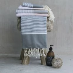 Febronie Décoration De Jardin Lot De 3 Foutas 100x200 + 50x80 (x2) Gris Moyen Et Argent -Gants de toilette Soldes lot de 3 foutas 100x200 50x80 x2 gris moyen et argent 2