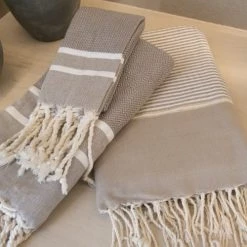 Febronie Décoration De Jardin Lot De 3 Foutas 100x200 + 50x80 (x2) Gris Moyen Et Blanc -Gants de toilette Soldes lot de 3 foutas 100x200 50x80 x2 gris moyen et blanc 10