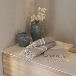 Febronie Décoration De Jardin Lot De 3 Foutas 100x200 + 50x80 (x2) Gris Moyen Et Blanc -Gants de toilette Soldes lot de 3 foutas 100x200 50x80 x2 gris moyen et blanc 9