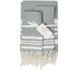 Febronie Décoration De Jardin Lot De 3 Foutas 100x200 + 50x80 (x2) Gris Perle Et Blanc -Gants de toilette Soldes lot de 3 foutas 100x200 50x80 x2 gris perle et blanc