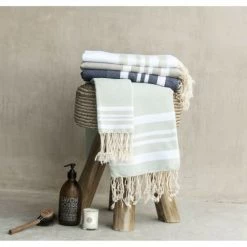 Febronie Décoration De Jardin Lot De 3 Foutas 100x200 + 50x80 (x2) Gris Perle Et Blanc -Gants de toilette Soldes lot de 3 foutas 100x200 50x80 x2 gris perle et blanc 2