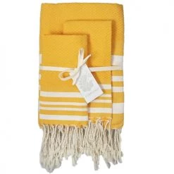 Febronie Décoration De Jardin Lot De 3 Foutas 100x200 + 50x80 (x2) Jaune Safran Et Blanc