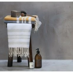 Febronie Décoration De Jardin Lot De 3 Foutas 100x200 + 50x80 (x2) Jaune Safran Et Blanc -Gants de toilette Soldes lot de 3 foutas 100x200 50x80 x2 jaune safran et blanc 4