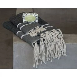 Febronie Décoration De Jardin Lot De 3 Foutas 100x200 + 50x80 (x2) Noir Et Blanc -Gants de toilette Soldes lot de 3 foutas 100x200 50x80 x2 noir et blanc 7