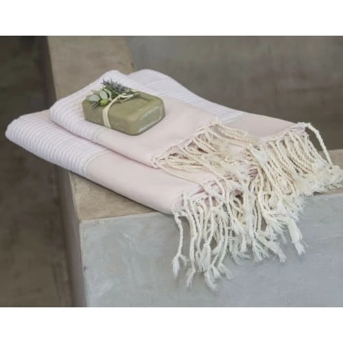 Febronie Décoration De Jardin Lot De 3 Foutas 100x200 + 50x80 (x2) Rose Pâle Et Argent 4 Febronie Décoration De Jardin Lot De 3 Foutas 100x200 + 50x80 (x2) Rose Pâle Et Argent – Image 2