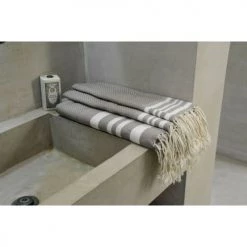 Febronie Décoration De Jardin Lot De 3 Foutas 100x200 + 50x80 (x2) Taupe Clair Et Blanc -Gants de toilette Soldes lot de 3 foutas 100x200 50x80 x2 taupe clair et blanc 4