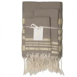 Febronie Décoration De Jardin Lot De 3 Foutas 100x200 + 50x80 (x2) Taupe Clair Et Or