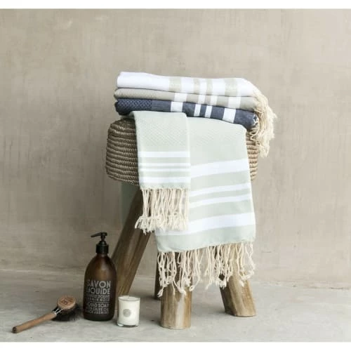 Febronie Décoration De Jardin Lot De 3 Foutas 100x200 + 50x80 (x2) Vert D'eau Et Blanc 4 Febronie Décoration De Jardin Lot De 3 Foutas 100x200 + 50x80 (x2) Vert D'eau Et Blanc – Image 2