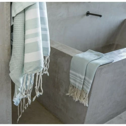 Febronie Décoration De Jardin Lot De 3 Foutas 100x200 + 50x80 (x2) Vert D'eau Et Blanc 5 Febronie Décoration De Jardin Lot De 3 Foutas 100x200 + 50x80 (x2) Vert D'eau Et Blanc – Image 3