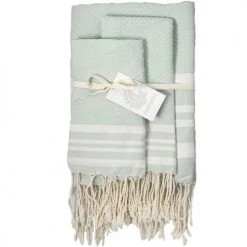 Febronie Décoration De Jardin Lot De 3 Foutas 100x200 + 50x80 (x2) Vert D'eau Et Blanc