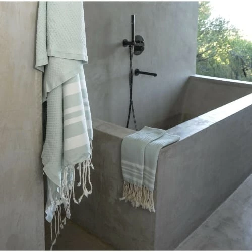 Febronie Décoration De Jardin Lot De 3 Foutas 100x200 + 50x80 (x2) Vert D'eau Et Blanc 6 Febronie Décoration De Jardin Lot De 3 Foutas 100x200 + 50x80 (x2) Vert D'eau Et Blanc – Image 4