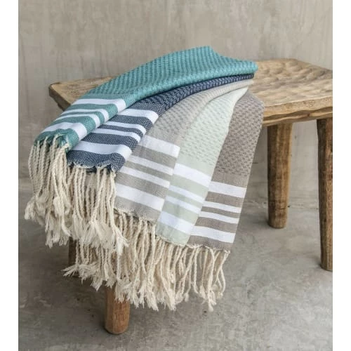 Febronie Décoration De Jardin Lot De 3 Foutas 100x200 + 50x80 (x2) Vert D'eau Et Blanc 7 Febronie Décoration De Jardin Lot De 3 Foutas 100x200 + 50x80 (x2) Vert D'eau Et Blanc – Image 5