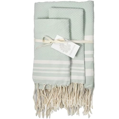 Febronie Décoration De Jardin Lot De 3 Foutas 100x200 + 50x80 (x2) Vert D'eau Et Blanc 3 Febronie Décoration De Jardin Lot De 3 Foutas 100x200 + 50x80 (x2) Vert D'eau Et Blanc