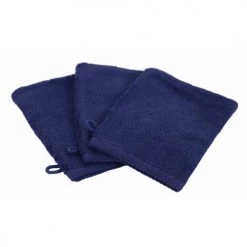 Linandelle Serviettes De Toilette Lot De 3 Gants De Toilette Eponge En Coton Bleu Marine
