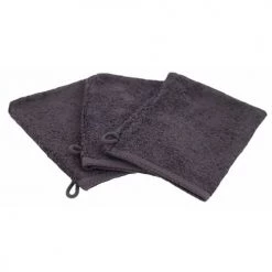 Linandelle Serviettes De Toilette Lot De 3 Gants De Toilette Eponge En Coton Gris Foncé
