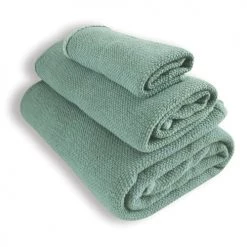 Gants de toilette Soldes 14 Oona Home Ensemble De Bain Lot De 3 Serviettes Vert Sage 30X50, 50X100, 90X160