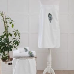 Sensei Maison Peignoirs Et Chaussons De Bain Paréo De Bain En Coton Blanc Taille Unique -Gants de toilette Soldes pareo de bain en coton blanc taille unique 10