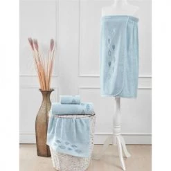 Sensei Maison Peignoirs Et Chaussons De Bain Paréo De Bain En Coton Bleu Arctic Taille Unique -Gants de toilette Soldes pareo de bain en coton bleu arctic taille unique 3