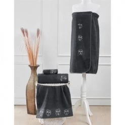 Sensei Maison Peignoirs Et Chaussons De Bain Paréo De Bain En Coton Carbone Taille Unique -Gants de toilette Soldes pareo de bain en coton carbone taille unique 2