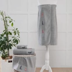 Sensei Maison Peignoirs Et Chaussons De Bain Paréo De Bain En Coton Gris Perle Taille Unique -Gants de toilette Soldes pareo de bain en coton gris perle taille unique 2