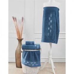 Sensei Maison Peignoirs Et Chaussons De Bain Paréo De Bain En Coton Indigo Taille Unique -Gants de toilette Soldes pareo de bain en coton indigo taille unique 2