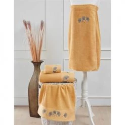 Sensei Maison Peignoirs Et Chaussons De Bain Paréo De Bain Jaune Longueur 70 Cm -Gants de toilette Soldes pareo de bain jaune longueur 70 cm 2