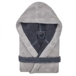 Sensei Maison Peignoirs Et Chaussons De Bain Peignoir à Capuche Double Face Gris Perle L -Gants de toilette Soldes peignoir a capuche double face gris perle l 2