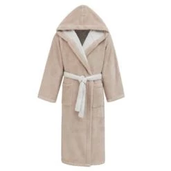 Sensei Maison Peignoirs Et Chaussons De Bain Peignoir à Capuche Double Face Blanc L -Gants de toilette Soldes peignoir a capuche double face sable l