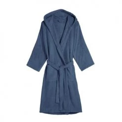 Blanc Cerise Peignoirs Et Chaussons De Bain Peignoir Capuche En Coton BIO M Bleu Indigo