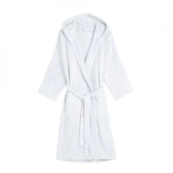 Blanc Cerise Peignoirs Et Chaussons De Bain Peignoir Capuche En Coton BIO XL Blanc