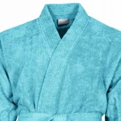 Sensei Maison Peignoirs Et Chaussons De Bain Peignoir Col Kimono Bleu Turquoise L -Gants de toilette Soldes peignoir col kimono bleu turquoise l 3