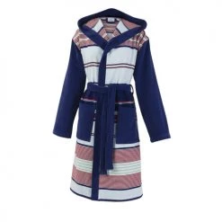 Drouault Peignoirs Et Chaussons De Bain Peignoir Coton M Bleu Foncé Rayé