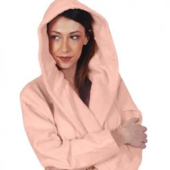 Sensei Maison Peignoirs Et Chaussons De Bain Peignoir Court à Capuche Velours Poudre L -Gants de toilette Soldes peignoir court a capuche velours poudre l 4