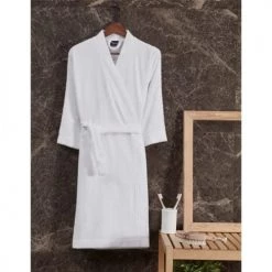 Sensei Maison Peignoirs Et Chaussons De Bain Peignoir Croisé Léger Milong En Coton Peigné Blanc L -Gants de toilette Soldes peignoir croise leger milong en coton peigne blanc l 5