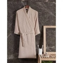 Sensei Maison Peignoirs Et Chaussons De Bain Peignoir Croisé Léger Milong En Coton Peigné Sable XS -Gants de toilette Soldes peignoir croise leger milong en coton peigne sable xs 5