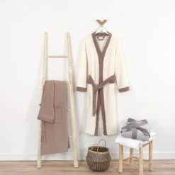Linandelle Peignoirs Et Chaussons De Bain Peignoir Double Face Nid D'éponge En Coton Beige 3xl -Gants de toilette Soldes peignoir double face nid d eponge en coton beige 3xl 3