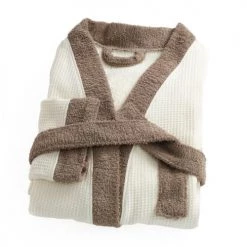 Linandelle Peignoirs Et Chaussons De Bain Peignoir Double Face Nid D'éponge En Coton Beige 4xl