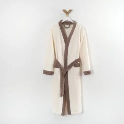 Linandelle Peignoirs Et Chaussons De Bain Peignoir Double Face Nid D'éponge En Coton Beige 6xl -Gants de toilette Soldes peignoir double face nid d eponge en coton beige 6xl 1