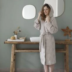 Le Jacquard Français Peignoirs Et Chaussons De Bain Peignoir En Coton Argile M/L